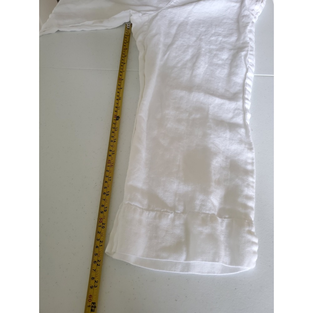 J jill Love Linen White Cropped Pants Elastic‎ Waist Straight Leg Small Petite - Picture 8 of 9